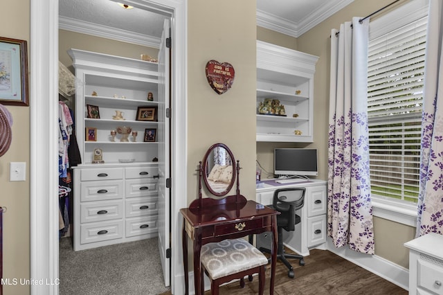 705 Brookwood Cir, Brandon, MS 39042 - home office with crown molding and dark wood-style floors
