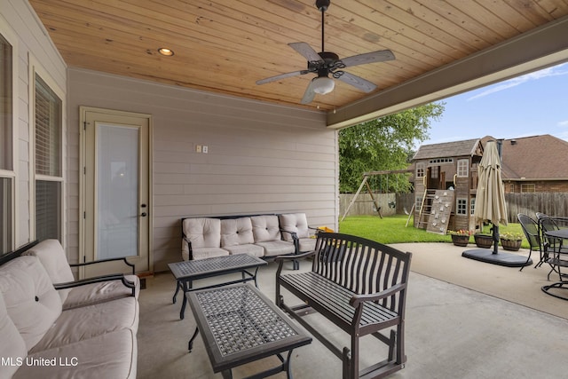 705 Brookwood Cir, Brandon, MS 39042 - view of patio featuring an outdoor living space, a playground, and ceiling fan