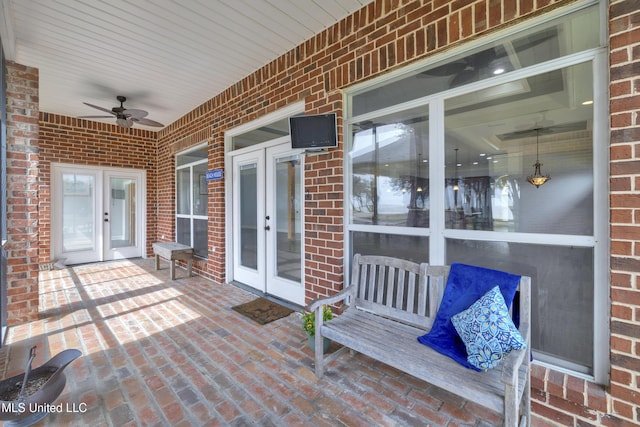 view of patio / terrace featuring french doors and a ceiling fan