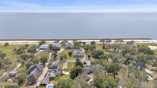 bird's eye view with a residential view and a water view