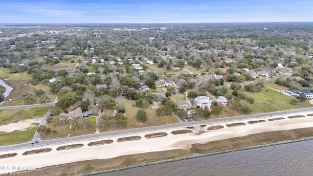 aerial view featuring a water view and a residential view