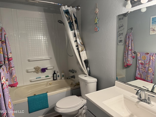 245 Mcdonnell Ave Unit 231, Biloxi, MS 39531 - full bathroom with shower / bath combo with shower curtain, toilet, a textured wall, and vanity