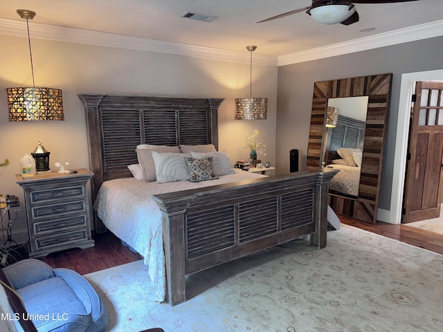 236 Sawbridge Dr, Ridgeland, MS 39157 - bedroom with wood finished floors, ornamental molding, and ceiling fan