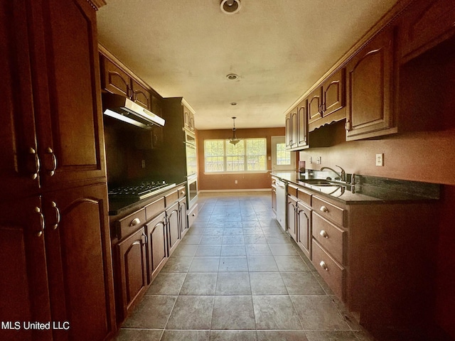 3820 Beamon Rd, Kosciusko, MS 39090 - kitchen featuring under cabinet range hood, dishwasher, a sink, baseboards, and gas cooktop