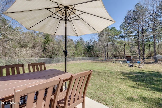 view of yard with a fire pit and a fenced backyard