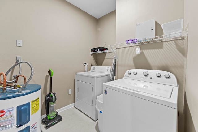 laundry room with washer and dryer and electric water heater