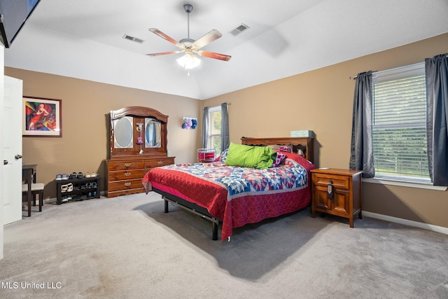 639 Plantation Way, Byhalia, MS 38611 - bedroom featuring multiple windows, carpet flooring, lofted ceiling, baseboards, and ceiling fan