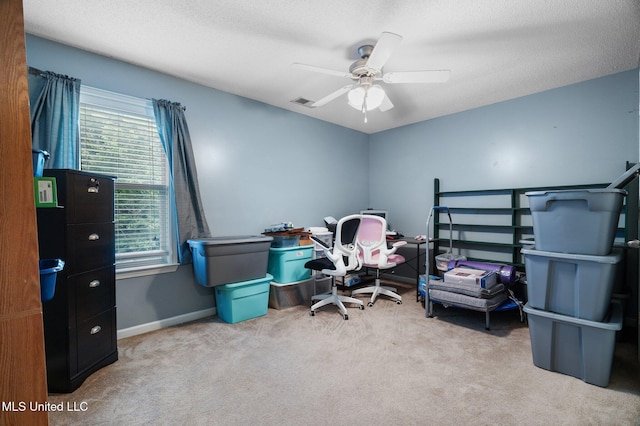 639 Plantation Way, Byhalia, MS 38611 - carpeted office space featuring plenty of natural light, baseboards, a ceiling fan, and a textured ceiling
