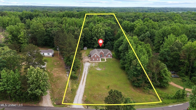 639 Plantation Way, Byhalia, MS 38611 - view from above of property with a forest and property boundaries highlighted