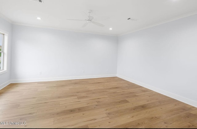 135 Genoa Dr, Madison, MS 39110 - unfurnished room featuring ornamental molding, light wood-style floors, recessed lighting, and ceiling fan