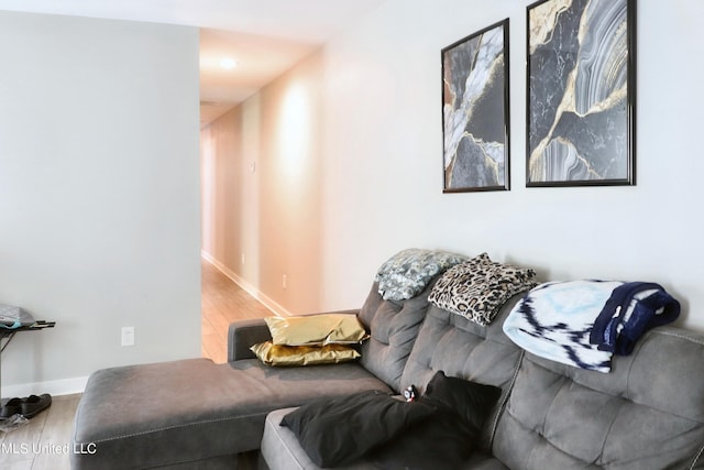 living area with hardwood / wood-style floors