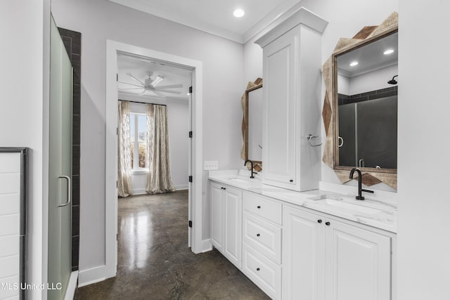 bathroom featuring concrete floors, a sink, baseboards, and double vanity