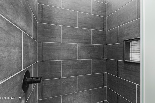 interior details featuring a tile shower