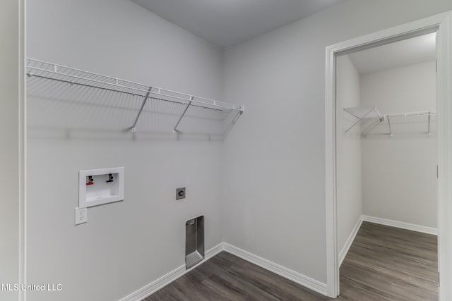 13262 Turtle Creek Pkwy, Gulfport, MS 39503 - laundry room featuring electric dryer hookup, washer hookup, dark wood-style floors, and baseboards