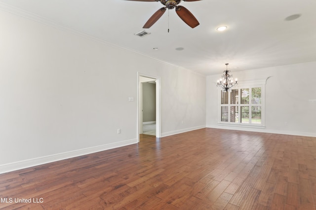 11541 Briarstone Pl, Gulfport, MS 39503 - unfurnished room featuring a chandelier, a ceiling fan, ornamental molding, and dark wood-style floors