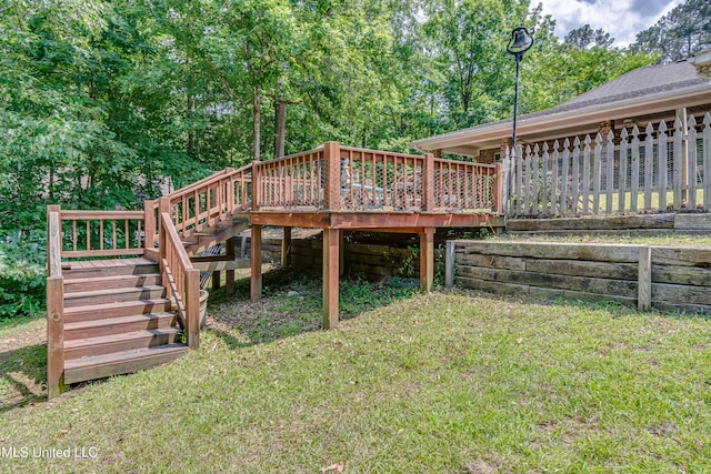 354 Lakeway Dr, Brandon, MS 39047 - deck featuring stairs and a lawn