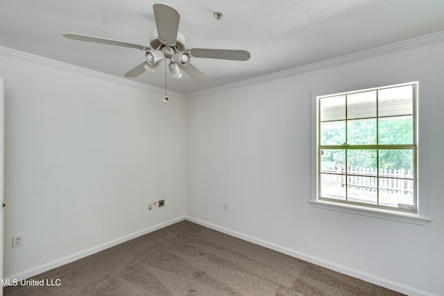 354 Lakeway Dr, Brandon, MS 39047 - carpeted spare room with a ceiling fan, crown molding, baseboards, and fire sprinkler in ceiling