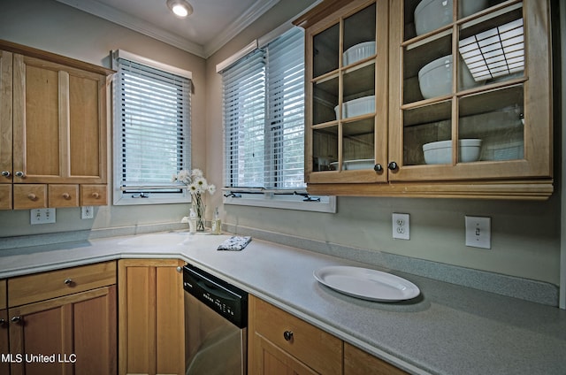 kitchen featuring crown molding and dishwasher