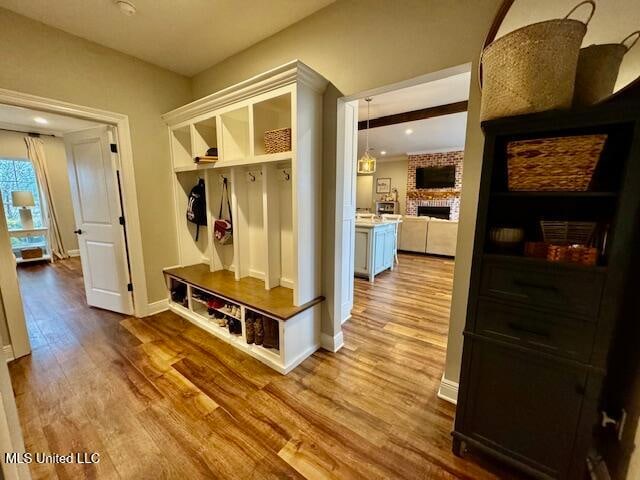 mudroom featuring light hardwood / wood-style flooring