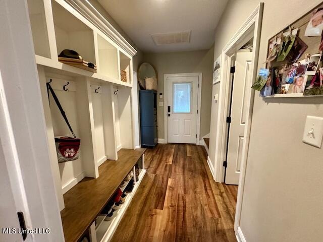 mudroom featuring dark hardwood / wood-style flooring