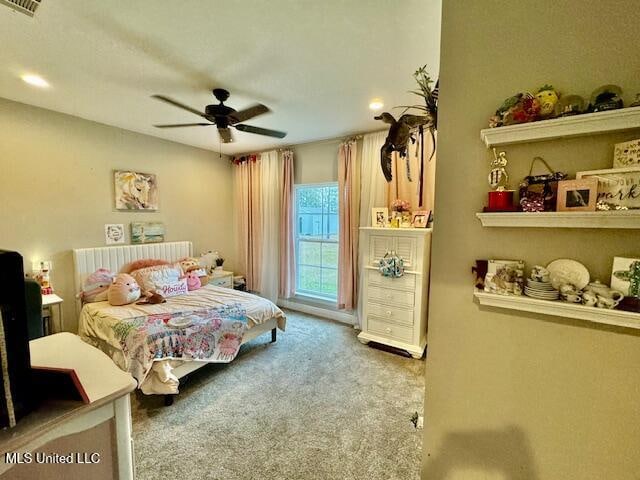 bedroom with carpet floors and ceiling fan