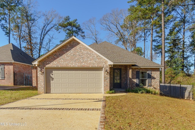 46 Canal Dr, Hattiesburg, MS 39402 - ranch-style home featuring brick siding, a garage, concrete driveway, and a shingled roof