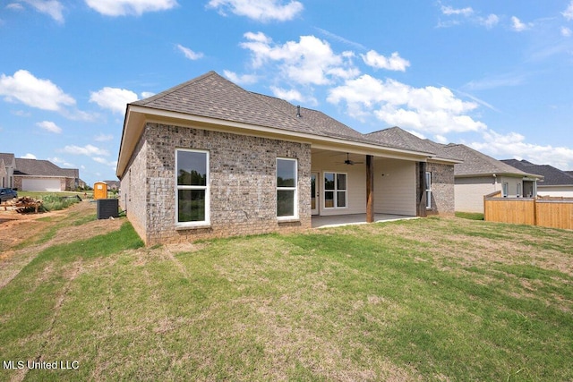 850 Glenwild Cir, Canton, MS 39046 - back of house with a patio, a ceiling fan, a shingled roof, and central air condition unit