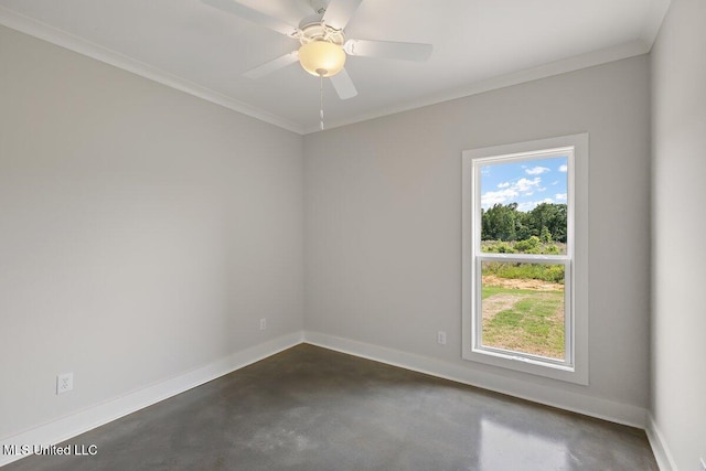850 Glenwild Cir, Canton, MS 39046 - spare room featuring concrete flooring, baseboards, ornamental molding, and ceiling fan
