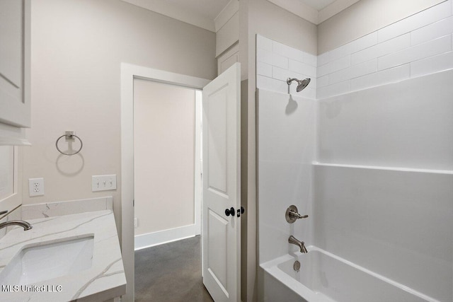 850 Glenwild Cir, Canton, MS 39046 - full bathroom featuring washtub / shower combination, vanity, and concrete floors