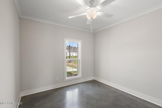 850 Glenwild Cir, Canton, MS 39046 - unfurnished room featuring concrete floors, baseboards, crown molding, and a ceiling fan