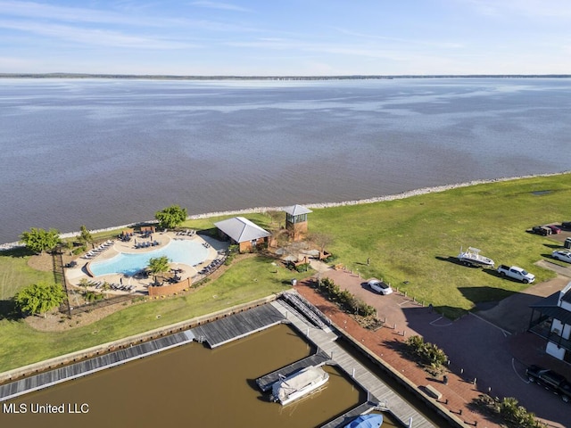 aerial view with a water view