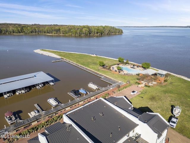 aerial view with a water view