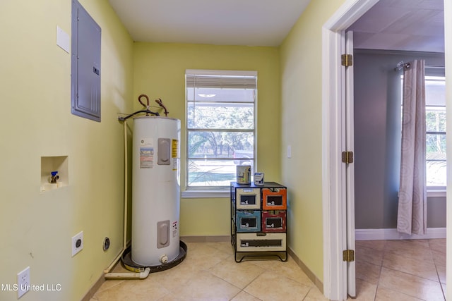 utility room with electric water heater and electric panel