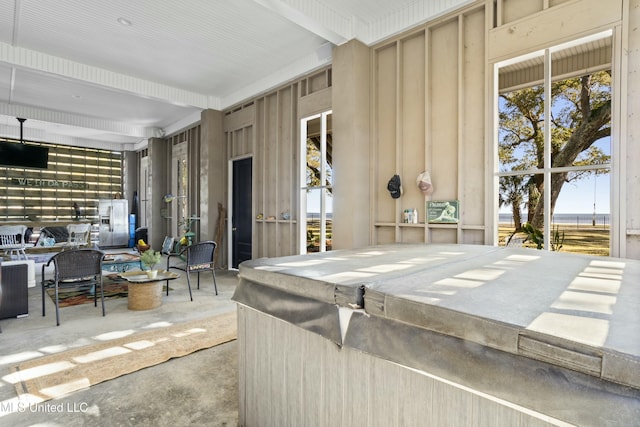 view of patio / terrace featuring an indoor hot tub