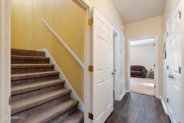 staircase featuring hardwood / wood-style floors