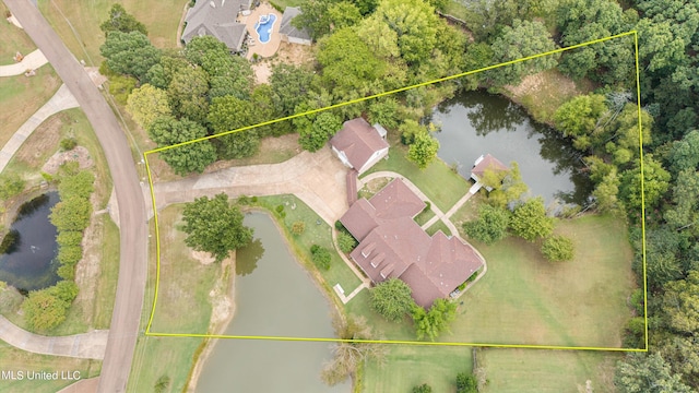 aerial view with a water view