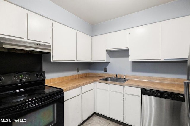 5155 Wayneland Dr Unit F6, Jackson, MS 39211 - kitchen with electric range, stainless steel dishwasher, a sink, range hood, and white cabinets