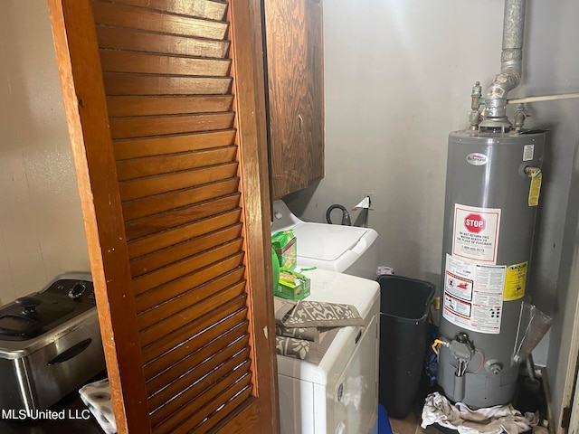 laundry area featuring independent washer and dryer and water heater