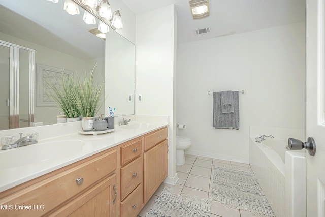 56 Lakeview Dr, Ocean Springs, MS 39564 - bathroom with double vanity, tile patterned floors, a garden tub, and a shower with shower door