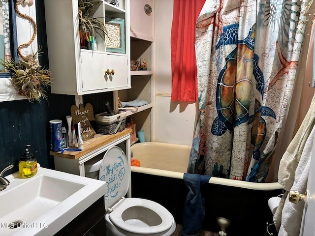 501 Liberty Church Rd, Nettleton, MS 38858 - bathroom with toilet, shower / bath combo with shower curtain, and vanity