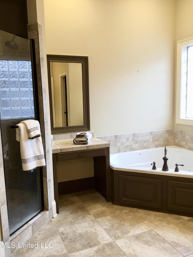 bathroom with plus walk in shower