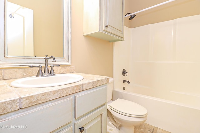 full bathroom with toilet, shower / bathing tub combination, and vanity