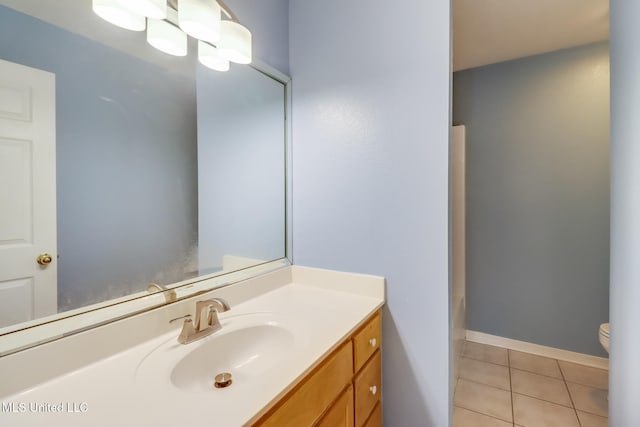 bathroom with tile patterned floors, toilet, and vanity