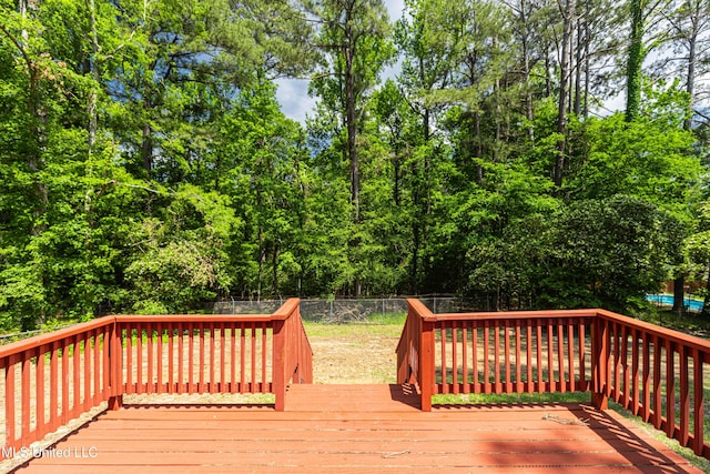 wooden terrace featuring a fenced backyard