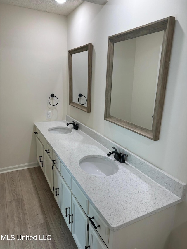 bathroom featuring vanity and hardwood / wood-style floors