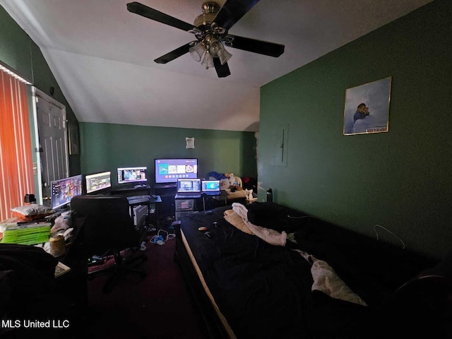 bedroom with vaulted ceiling and ceiling fan