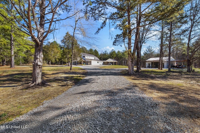 view of street featuring gravel driveway