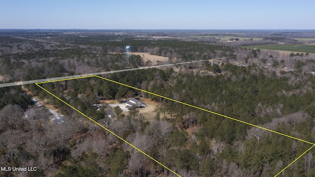 bird's eye view with a forest view and a rural view