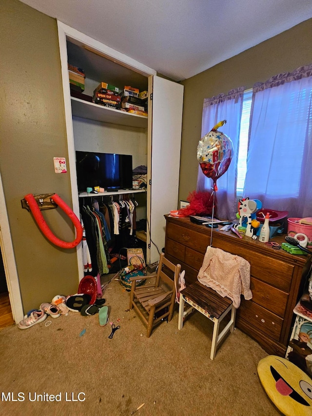 bedroom with a closet and carpet floors