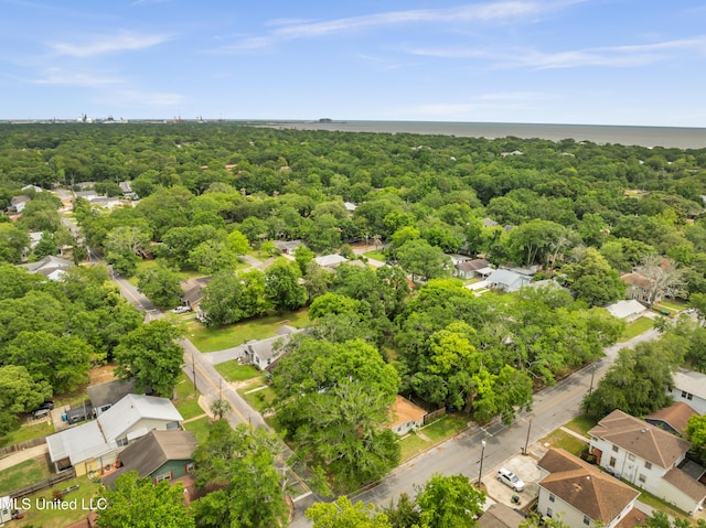 aerial perspective of suburban area featuring a heavily wooded area